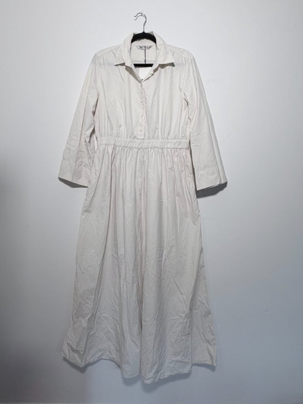 Zara ZW Collection Ecru Nylon Midi Shirtdress - Size XL